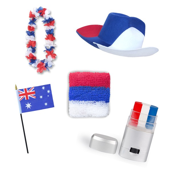 Fan-Paket EM &quot;Australien&quot; Australia Fußball Hut Kette Schminke Schweißband Flagge