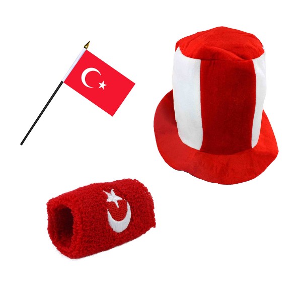 FANSET EM Fußball &quot;Türkei&quot; Turkye Zylinder Hut Schweißband Mini Flagge