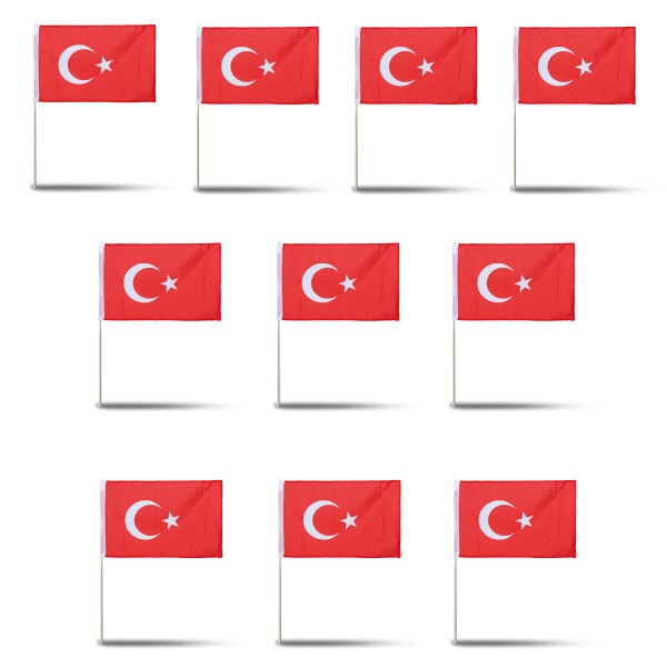 10er Set Fahne Flagge Winkfahne &quot;Türkei&quot; Turkey Türkiye Handfahne EM WM