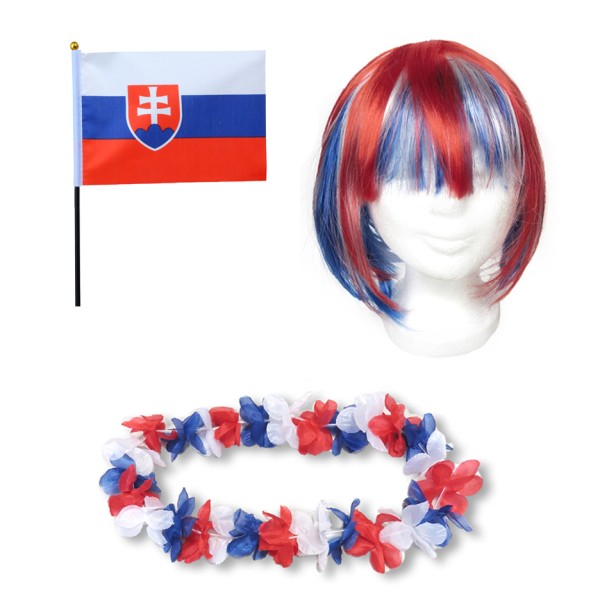 Fanset &quot;Slowakei&quot; Slovakia Blumenkette Fahne Flagge Perücke Bob