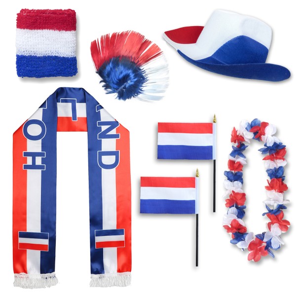 Fan-Paket &quot;Niederlande&quot; Netherlands Holland WM EM Fußball Schal Hawaiikette Hut Schweissband Fahne