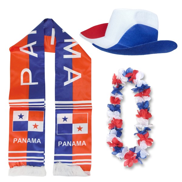 Fan-Paket &quot;Panama&quot; Amerika WM EM Fußball Schal Hawaiikette Hut Fanartikel