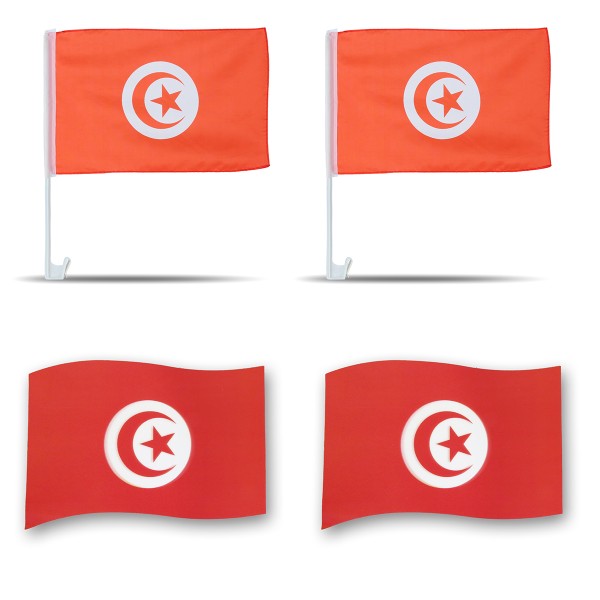 Fanpaket fürs Auto EM &quot;Tunesien&quot; Tunisia Fußball Flaggen 3D Magnet Fahren Autofahnen