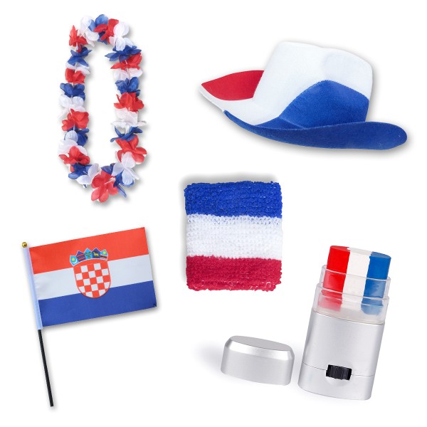 Fan-Paket EM &quot;Kroatien&quot; Croatia Fußball Hut Kette Schminke Schweißband Flagge