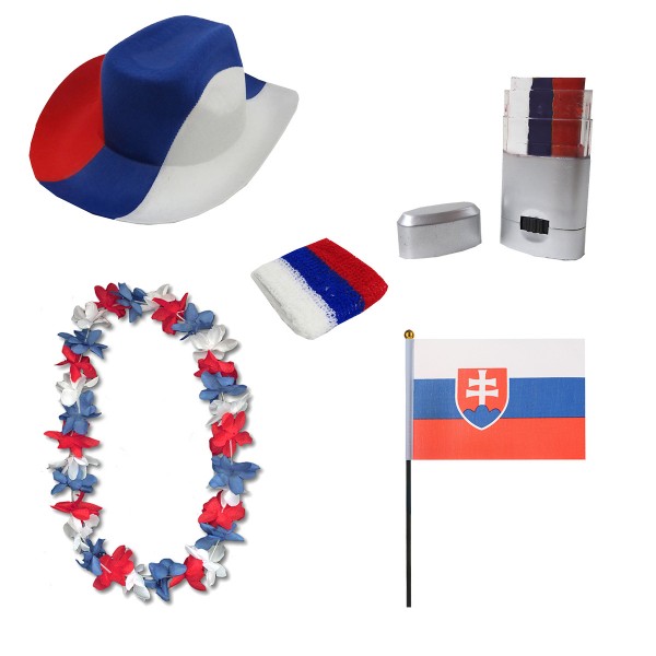 Fan-Paket EM &quot;Slowakei&quot; Slovakia Fußball Hut Kette Schminke Schweißband Flagge