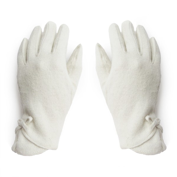 Schmaler Damenhandschuh aus Wolle mit Zierschleife