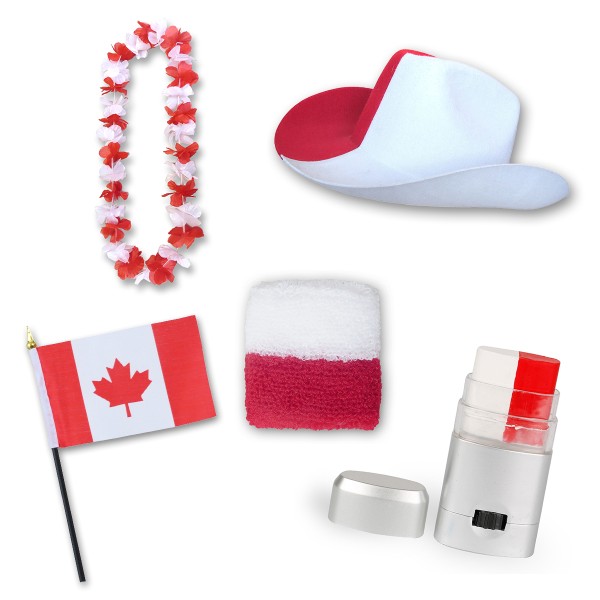 Fan-Paket EM &quot;Kanada&quot; Canada Fußball Hut Kette Schminke Schweißband Flagge