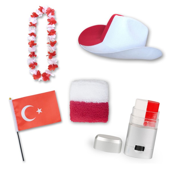 Fan-Paket EM &quot;Türkei&quot; Turkey Fußball Hut Kette Schminke Schweißband Flagge