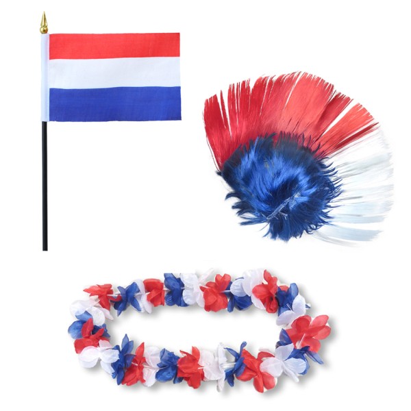 Fanset &quot;Niederlande&quot; Netherlands Holland Blumenkette Fahne Flagge Perücke Irokese