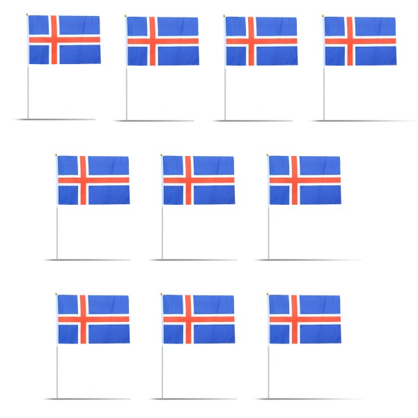 10er Set Fahne Flagge Winkfahne &quot;Island&quot; Iceland Handfahne EM WM