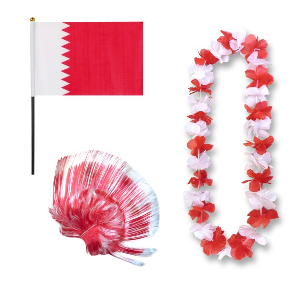 Fanset &quot;Katar&quot; Qatar Blumenkette Fahne Flagge Perücke Irokese