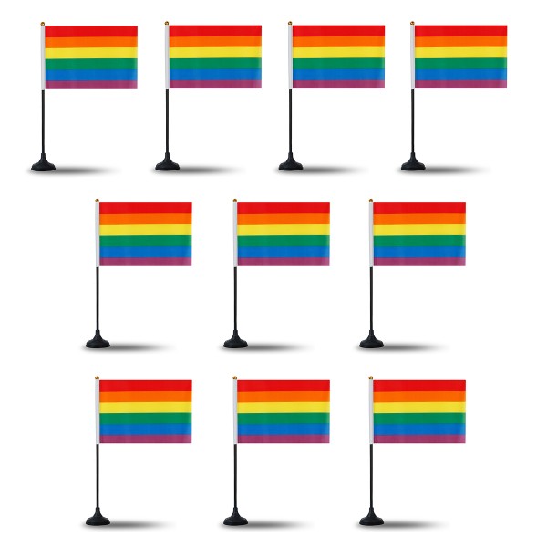 Mini Handfahnen mit Tischständer Fuß 10 Stück Set &quot;Regenbogen&quot; Rainbow EM WM Flaggen Fanartikel