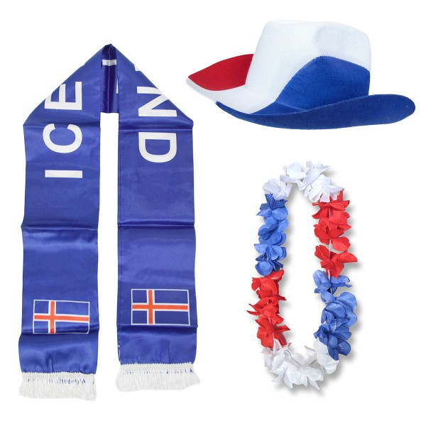 Fan-Paket &quot;Island&quot; Iceland WM EM Fußball Schal Hawaiikette Hut Fanartikel
