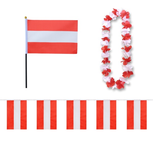 FANSET EM Fußball &quot;Österreich&quot; Austria Girlande Mini Hand Flagge Hawaiikette