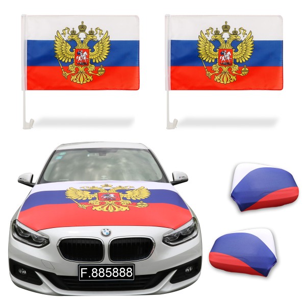 Aut-Fan-Paket EM &quot;Russland&quot; Russia Fußball Flaggen Außenspiegel 3D Magnet Motorhaubenüberzug