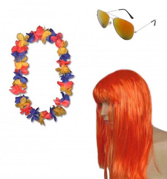 Party SET &quot;Carneval&quot; Hawaiian Chain Long Hair Wig Sunglasses Costume Party