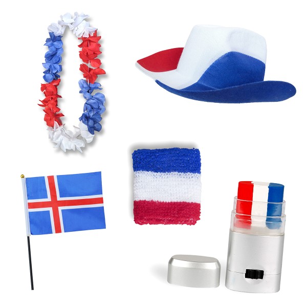 Fan-Paket EM &quot;Island&quot; Iceland Fußball Hut Kette Schminke Schweißband Flagge