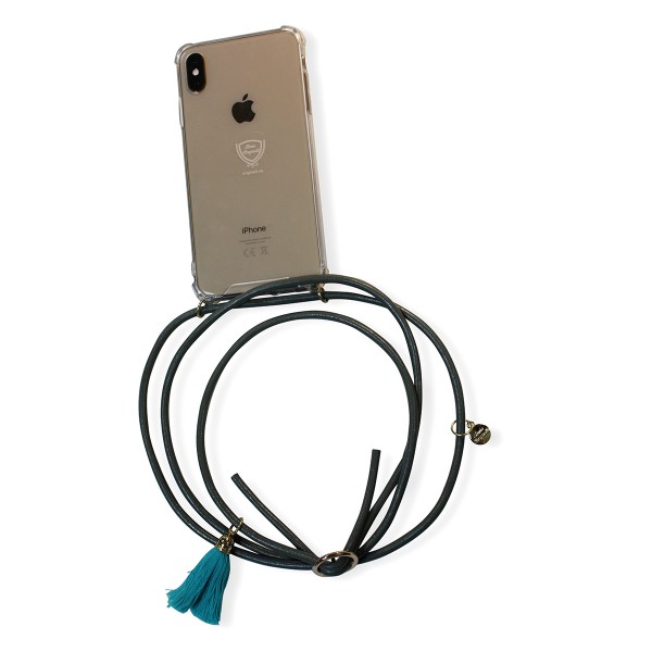 Mobile necklace leather black for Iphone with tassles Necklace Smartphone Chain