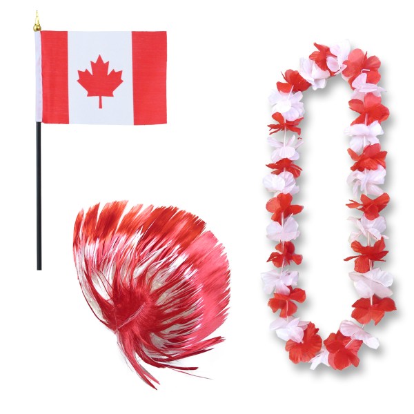 Fanset &quot;Kanda&quot; Canada Blumenkette Fahne Flagge Perücke Irokese