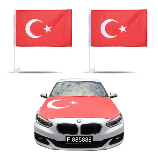 Aut-Fan-Paket EM &quot;Türkei&quot; Turkey Türkiye Fußball Flaggen Außenspiegel 3D Magnet Motorhaubenüberzug