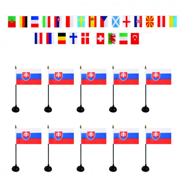 FANSET EM &quot;Slowakei&quot; Slovakia Fußball Teilnehmer Girlande 10x Mini Handflaggen und Halter