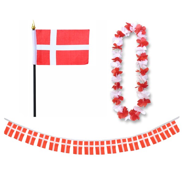 FANSET EM Fußball &quot;Dänemark&quot; Denmark Girlande Mini Hand Flagge Hawaiikette