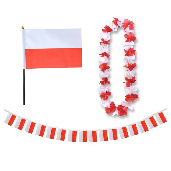 FANSET EM Fußball &quot;Polen&quot; Poland Polska Girlande Mini Hand Flagge Hawaiikette