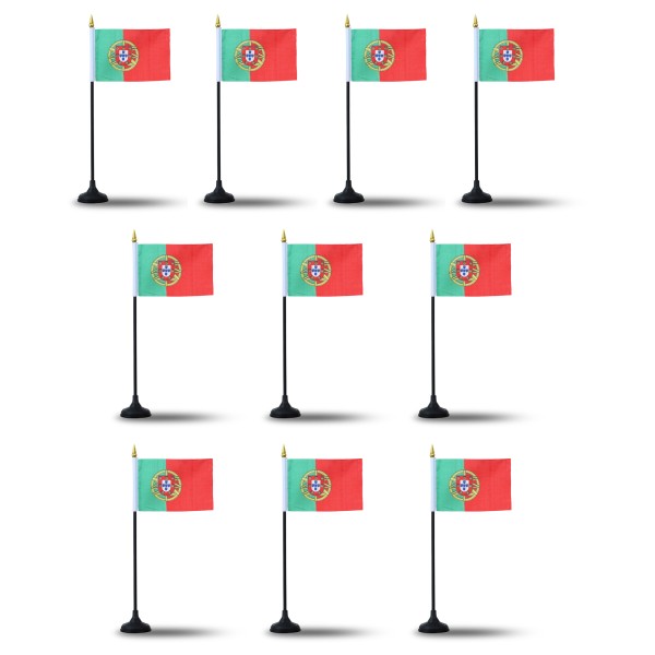 Mini Handfahnen mit Tischständer Fuß 10 Stück Set &quot;Portugal&quot; EM WM Flaggen Fanartikel