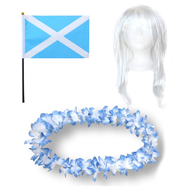 Fanset &quot;Schottland&quot; Scottland Blumenkette Fahne Flagge Perücke Langhaar