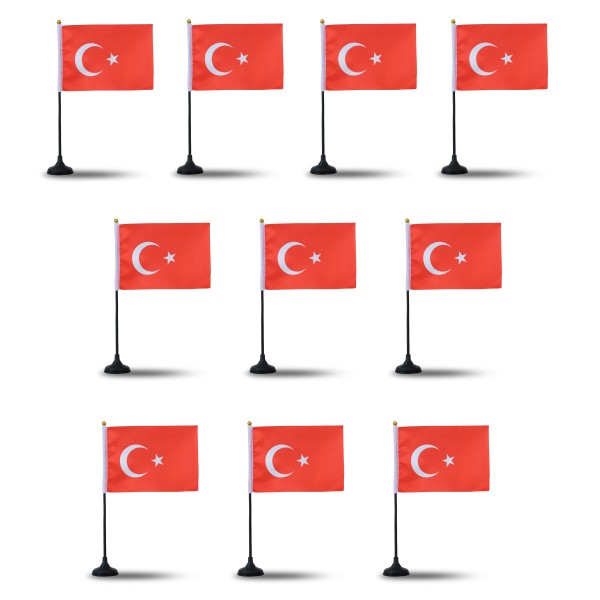 Mini Handfahnen mit Tischständer Fuß 10 Stück Set &quot;Türkei&quot; Turkey Türkiye&quot; EM WM Flaggen Fanartikel