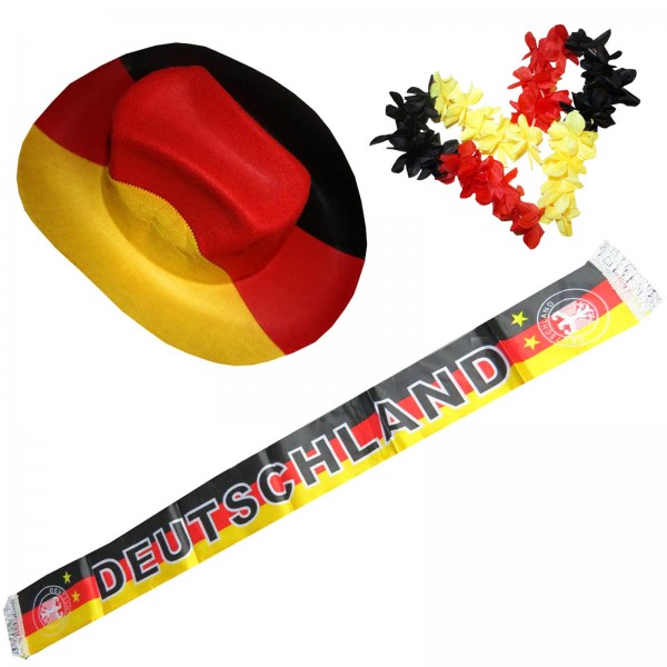 Fan-Paket &quot;Deutschland&quot; Germany WM EM Fußball Schal Hawaiikette Hut Fanartikel