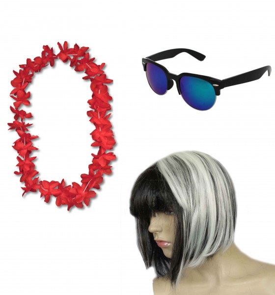 Party SET &quot;Carneval&quot; Hawaiian Chain Short Hair Wig Sunglasses Costume Party