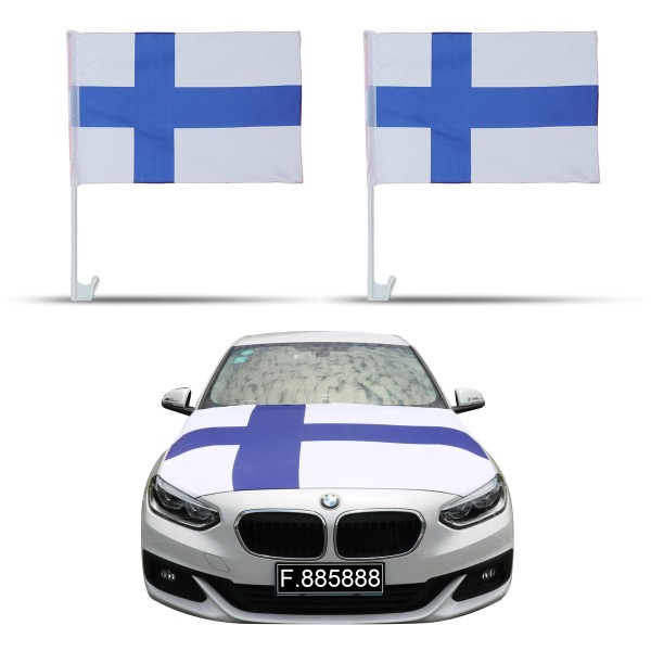 Aut-Fan-Paket EM &quot;Finnland&quot; Fußball Flaggen Außenspiegel Motorhaubenüberzug