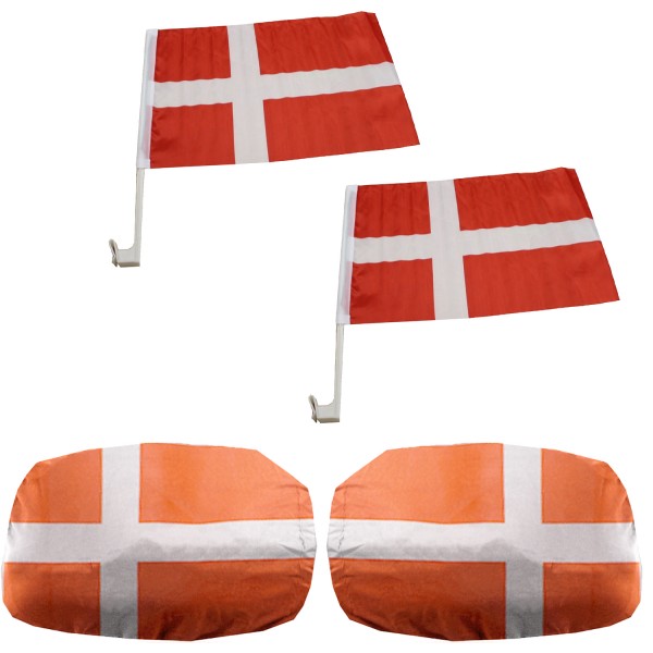 Fan-Paket-3 &quot;Dänemark&quot; Denmark WM EM Länder Fußball Flaggen Fahren Autoset Spiegelflaggen