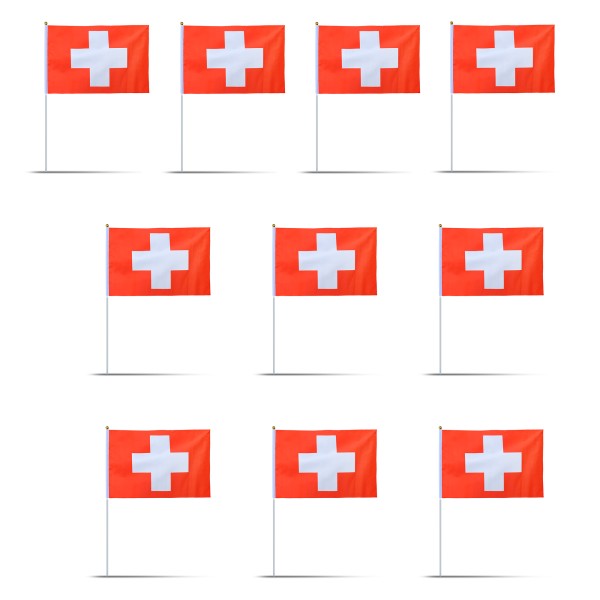 10er Set Fahne Flagge Winkfahne &quot;Schweiz&quot; Switzerland Handfahne EM WM