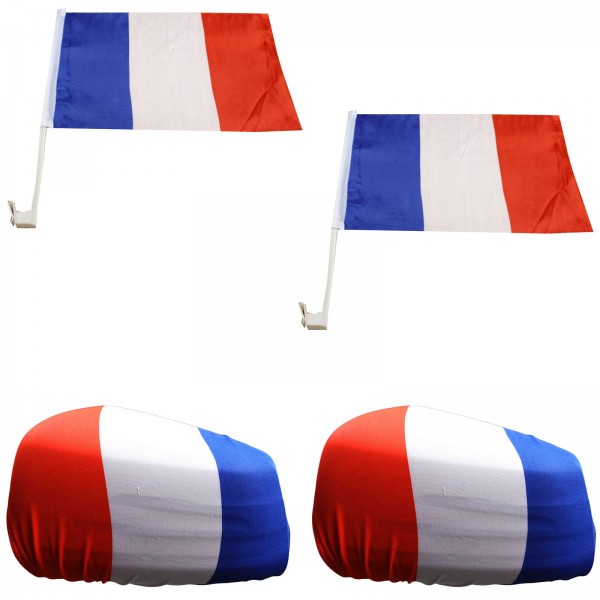 Fan-Paket-3 &quot;Frankreich&quot; France WM EM Länder Fußball Flaggen Fahren Autoset Spiegelflaggen