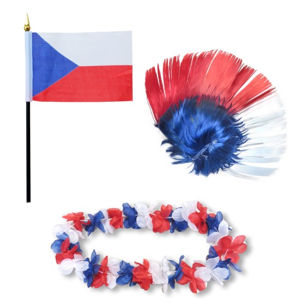 Fanset &quot;Tschechien&quot; Czech Republic Blumenkette Fahne Flagge Perücke Irokese