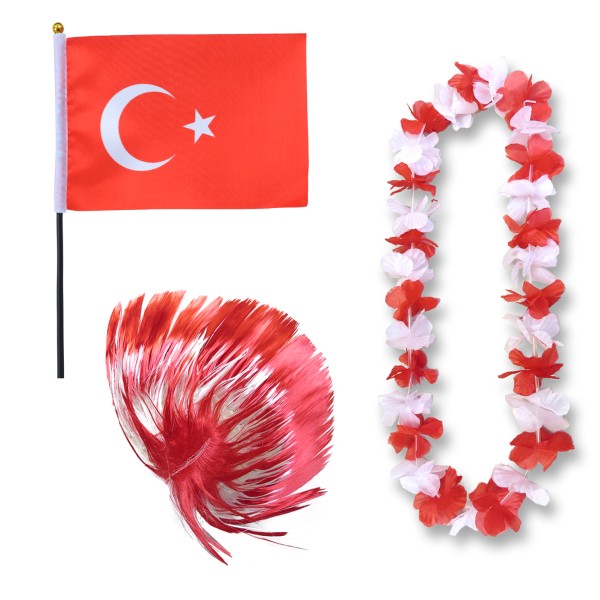 Fanset &quot;Türkei&quot; Turkey Türkiye Blumenkette Fahne Flagge Perücke Irokese