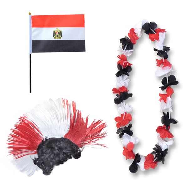 Fanset &quot;Ägypten&quot; Egypt Blumenkette Fahne Flagge Perücke Irokese