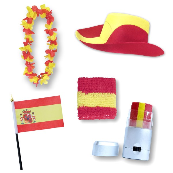 Fan-Paket EM &quot;Spanien&quot; Spain Espana Fußball Hut Kette Schminke Schweißband Flagge
