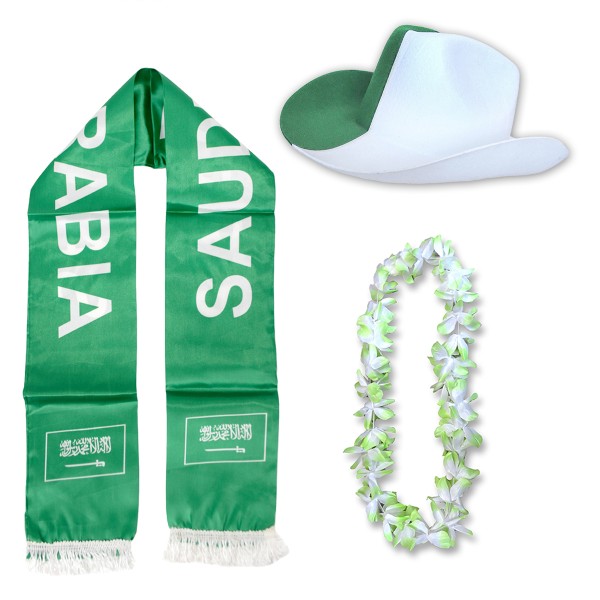 Fan-Paket &quot;Saudi-Arabien&quot; Saudi Arabia Amerika WM EM Fußball Schal Hawaiikette Hut Fanartikel