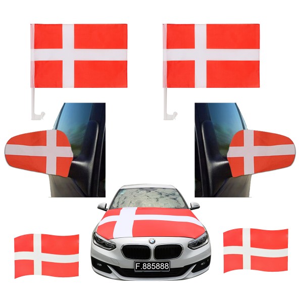Aut-Fan-Paket EM &quot;Dänemark&quot; Denmark Fußball Flaggen Außenspiegel 3D Magnet Motorhaubenüberzug