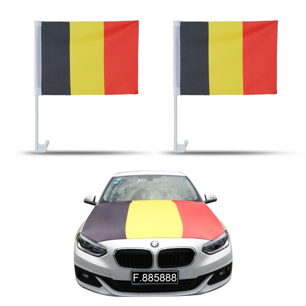 Auto-Fan-Paket EM &quot;Belgien&quot; Belgium Fußball Flaggen Außenspiegel 3D Magnet Motorhaubenüberzug