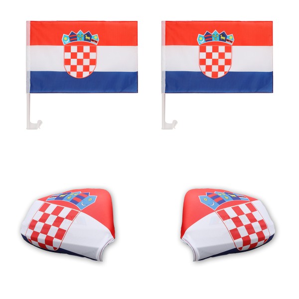 Fan-Paket-3 &quot;Kroatien&quot; Croatia WM EM Länder Fußball Flaggen Fahren Autoset Spiegelflaggen