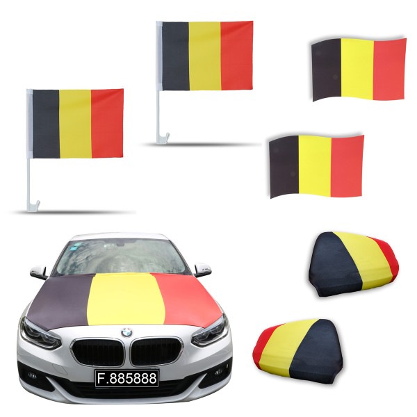Auto-Fan-Paket EM &quot;Belgien&quot; Belgium Fußball Flaggen Außenspiegel 3D Magnet Motorhaubenüberzug