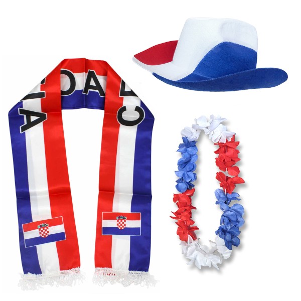 Fan-Paket &quot;Kroatien&quot; Croatia WM EM Fußball Schal Hawaiikette Hut Fanartikel