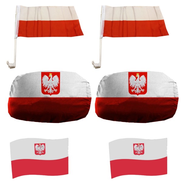 Fanpaket fürs Auto EM &quot;Polen&quot; Fußball 3D Magnet Außenspiegel Flaggen