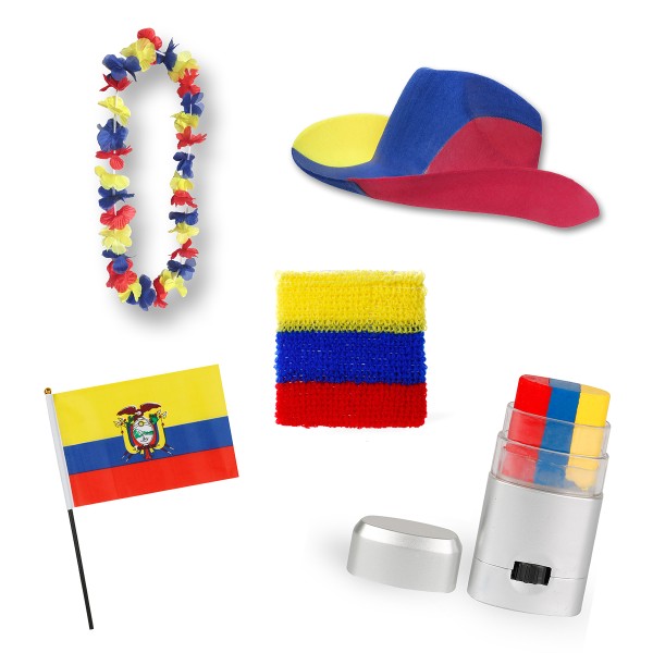 Fan-Paket EM &quot;Ecuador&quot; Fußball Hut Kette Schminke Schweißband Flagge