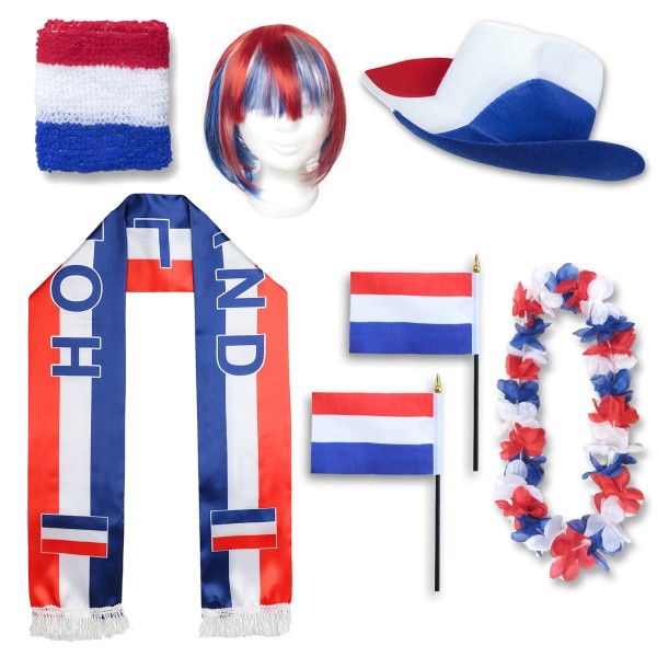 Fan-Paket &quot;Niederlande&quot; Netherlands Holland WM EM Fußball Schal Hawaiikette Hut Schweissband Fahne