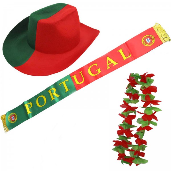 Fan-Paket &quot;Portugal&quot; WM EM Fußball Schal Hawaiikette Hut Fanartikel